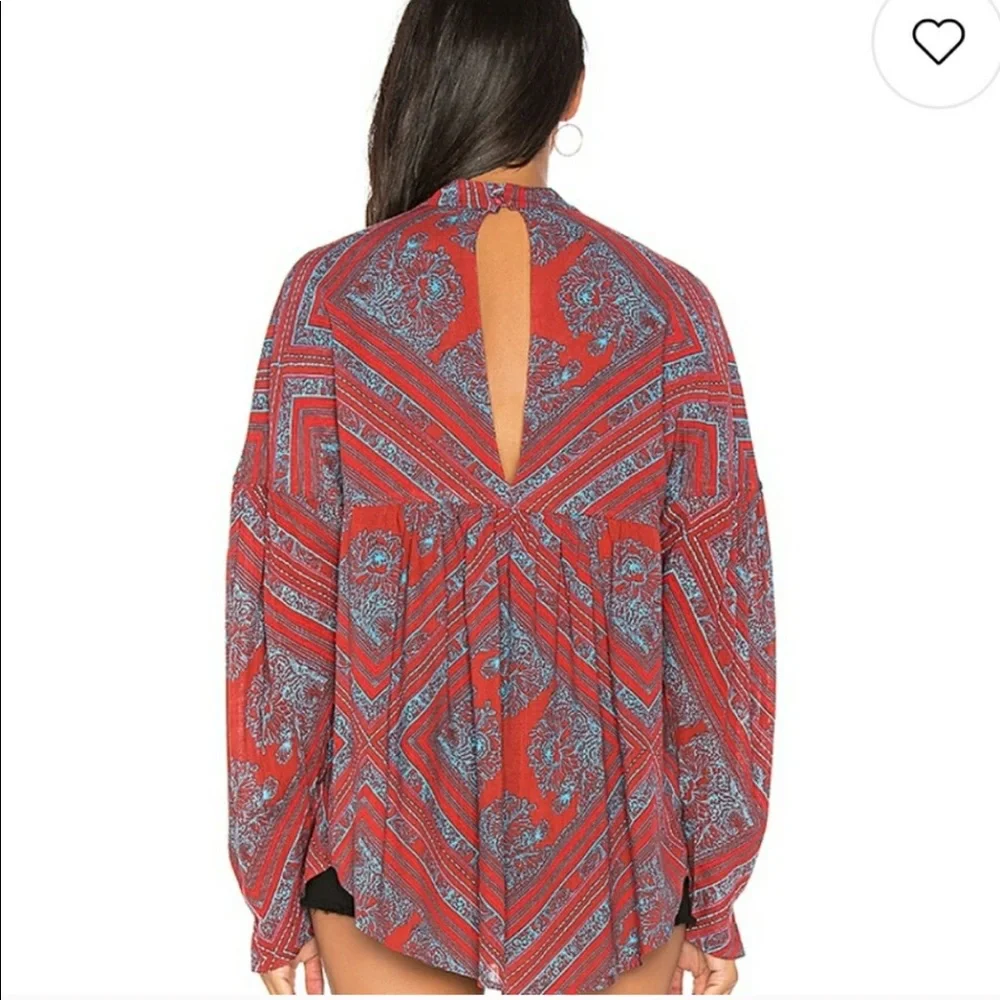 NWT‎ FREE PEOPLE WALKING ON A DREAM CHOKER V-KEYHOLE TOP Retro Boho Festival